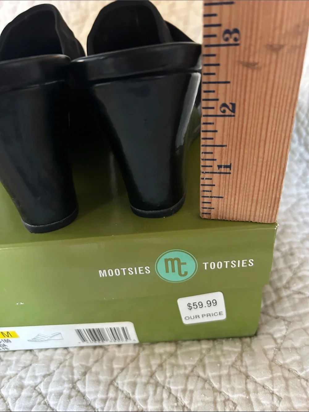 Mootsies Tootsies‎ black Slide Mule ruched upper strap low Wedge heel Size7.5